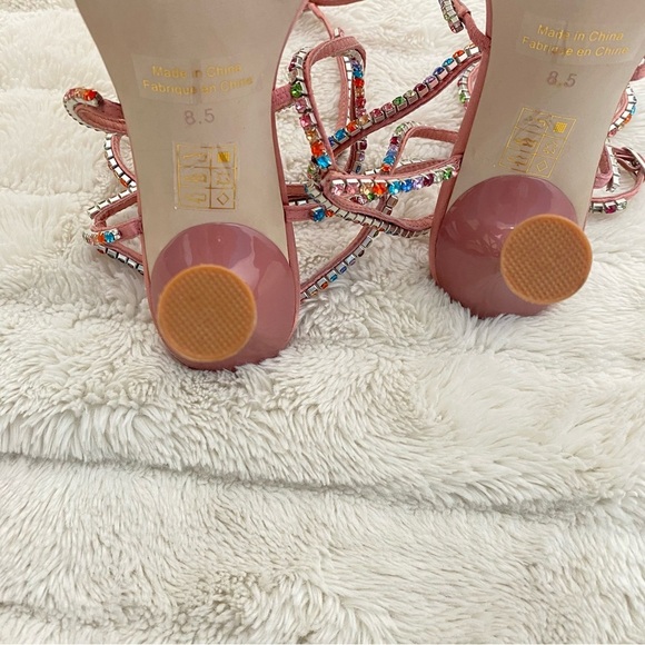 Jeffrey Campbell Pink Satin Rhinestone Heels Elegant Strappy Design Size 8.5 - Picture 15 of 16